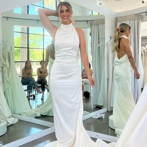 Elegant White Halter Satin Wedding Gown